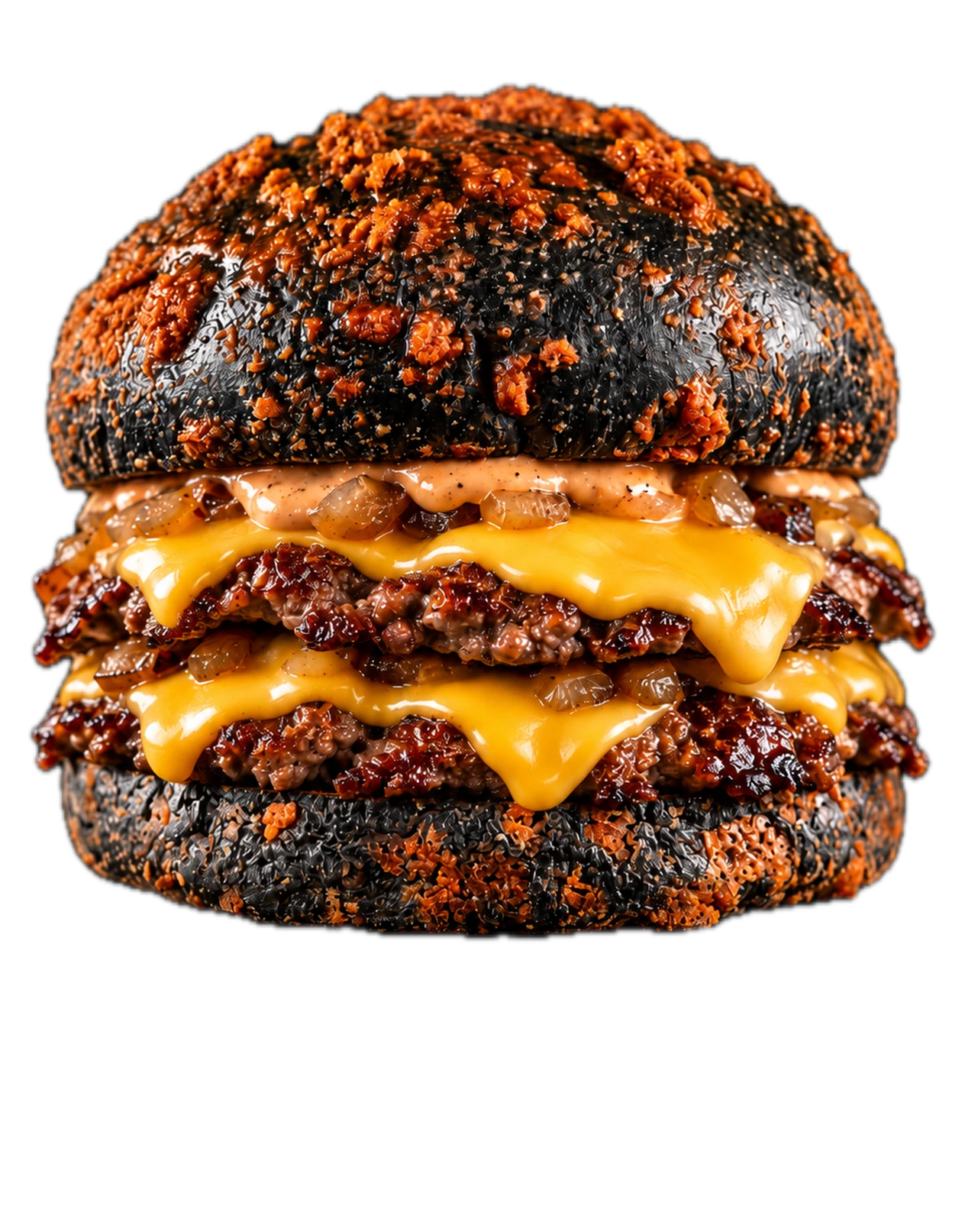 Halloween burger with a black bun, built on a Briox Baker brioche bun