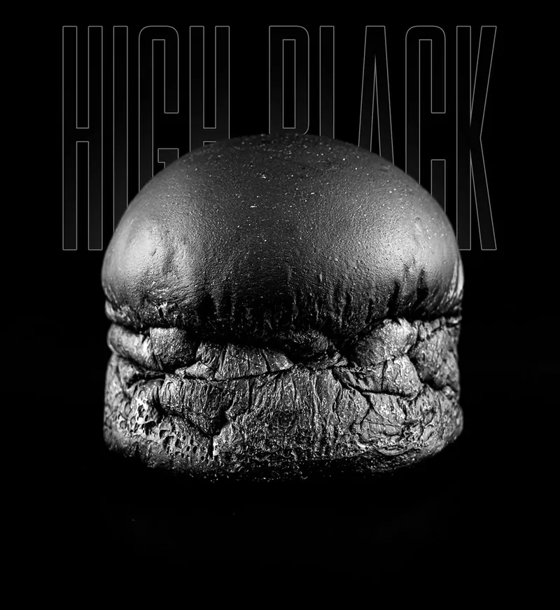 Freshly baked High Black black-ink brioche bun