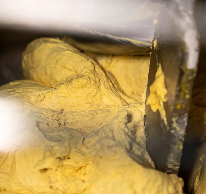 Kneading the brioche dough at the artisan factory