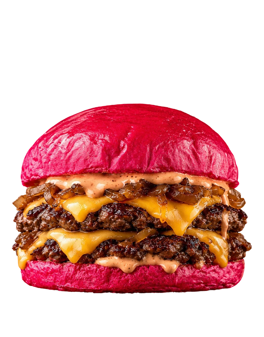 HIGH PINK assembled in a burger