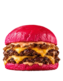HIGH PINK assembled in a burger